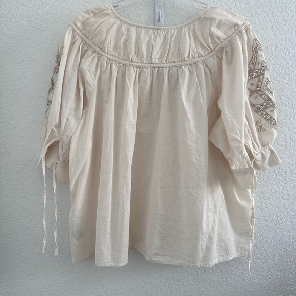 Old Navy Boxy Blouse Top XL Sea Salt Embroidered Eyelet Bohemian Peasant Cottage - Picture 3 of 8